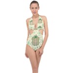 Purple Gifts On A Holy Night   Halter Front Plunge Swimsuit