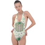 Purple Gifts On A Holy Night   Backless Halter One Piece Swimsuit