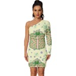 Purple Gifts On A Holy Night   Long Sleeve One Shoulder Mini Dress