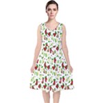 Warm Christmas  V-Neck Midi Sleeveless Dress 