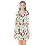Warm Christmas  Long Sleeve V-neck Flare Dress