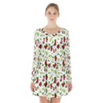 Warm Christmas  Long Sleeve Velvet V-neck Dress