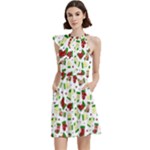 Warm Christmas  Cocktail Party Halter Sleeveless Dress With Pockets