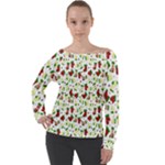 Warm Christmas  Off Shoulder Long Sleeve Velour Top