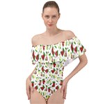 Warm Christmas  Off Shoulder Velour Bodysuit 