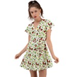 Warm Christmas  Flutter Sleeve Wrap Dress