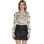 Warm Christmas  Long Sleeve Tie Back Satin Wrap Top