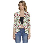 Warm Christmas  Women s 3/4 Sleeve Ruffle Edge Open Front Jacket