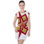 Pattern Tile Decorative Design Star Drawstring Hooded Dress