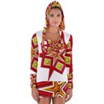Pattern Tile Decorative Design Star Long Sleeve Hooded T-shirt