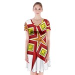 Pattern Tile Decorative Design Star Short Sleeve V-neck Flare Dress
