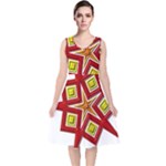 Pattern Tile Decorative Design Star V-Neck Midi Sleeveless Dress 