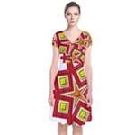 Pattern Tile Decorative Design Star Short Sleeve Front Wrap Dress