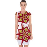 Pattern Tile Decorative Design Star Capsleeve Drawstring Dress 