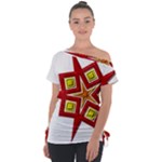 Pattern Tile Decorative Design Star Off Shoulder Tie-Up T-Shirt