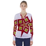 Pattern Tile Decorative Design Star V-Neck Long Sleeve Top