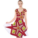 Pattern Tile Decorative Design Star Cap Sleeve Front Wrap Midi Dress