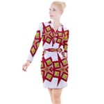 Pattern Tile Decorative Design Star Button Long Sleeve Dress
