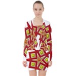 Pattern Tile Decorative Design Star V-neck Bodycon Long Sleeve Dress
