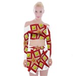 Pattern Tile Decorative Design Star Off Shoulder Top with Mini Skirt Set