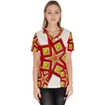 Pattern Tile Decorative Design Star Women s V-Neck Scrub Top