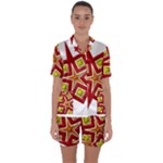 Pattern Tile Decorative Design Star Satin Short Sleeve Pajamas Set