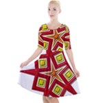 Pattern Tile Decorative Design Star Quarter Sleeve A-Line Dress