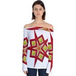 Pattern Tile Decorative Design Star Off Shoulder Long Sleeve Top