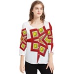 Pattern Tile Decorative Design Star Chiffon Quarter Sleeve Blouse