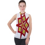 Pattern Tile Decorative Design Star Mock Neck Chiffon Sleeveless Top