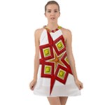 Pattern Tile Decorative Design Star Halter Tie Back Chiffon Dress