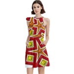 Pattern Tile Decorative Design Star Cocktail Party Halter Sleeveless Dress With Pockets