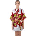 Pattern Tile Decorative Design Star Half Sleeve Satin Kimono 