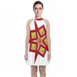 Pattern Tile Decorative Design Star Velvet Halter Neckline Dress 