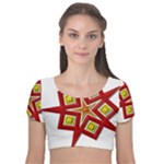 Pattern Tile Decorative Design Star Velvet Short Sleeve Crop Top 