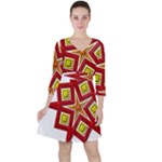 Pattern Tile Decorative Design Star Quarter Sleeve Ruffle Waist Dress
