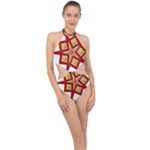 Pattern Tile Decorative Design Star Halter Side Cut Swimsuit