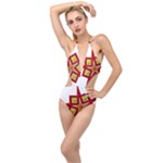 Pattern Tile Decorative Design Star Plunging Cut Out Swimsuit