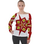 Pattern Tile Decorative Design Star Off Shoulder Long Sleeve Velour Top