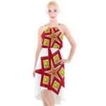 Pattern Tile Decorative Design Star High-Low Halter Chiffon Dress 