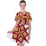 Pattern Tile Decorative Design Star Short Sleeve Shoulder Cut Out Dress 