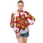 Pattern Tile Decorative Design Star High Neck Long Sleeve Chiffon Top
