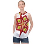 Pattern Tile Decorative Design Star High Neck Satin Top