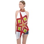 Pattern Tile Decorative Design Star Halter Asymmetric Satin Top
