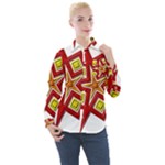Pattern Tile Decorative Design Star Women s Long Sleeve Pocket Shirt