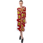 Pattern Tile Decorative Design Star Ruffle End Midi Chiffon Dress