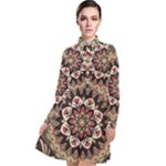 Seamless Pattern Floral Flower Long Sleeve Chiffon Shirt Dress