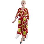 Pattern Tile Decorative Design Star Quarter Sleeve Wrap Front Maxi Dress