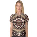 Seamless Pattern Floral Flower V-Neck Sport Mesh T-Shirt