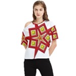 Pattern Tile Decorative Design Star One Shoulder Cut Out T-Shirt